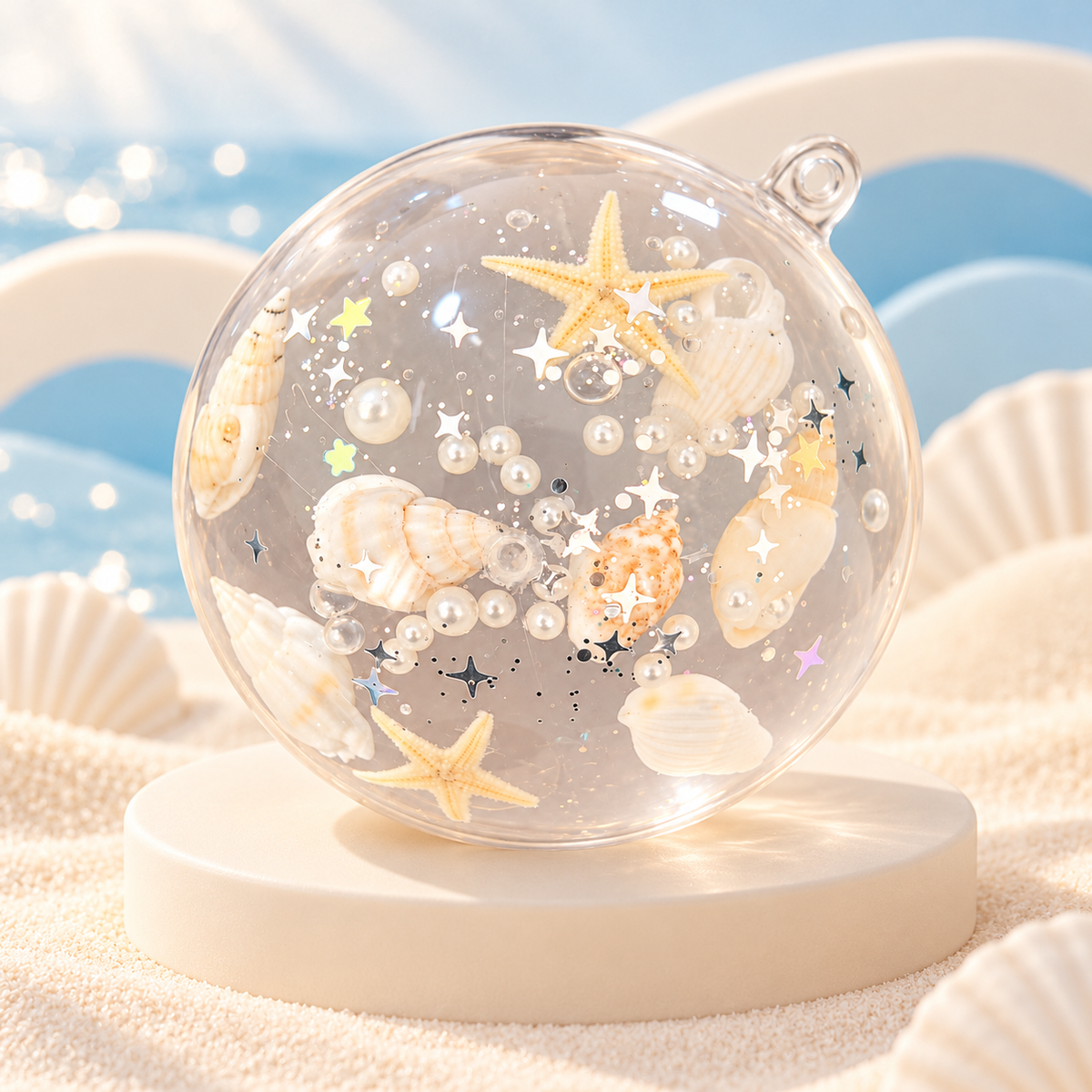 Crystal Seashell Pearl Handmade Squishy Ball styled display photo